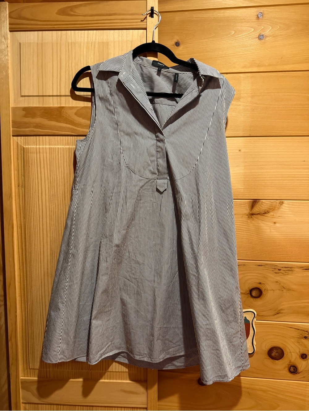 Sleeveless Collared A-Line dress - Blue & White Stripe